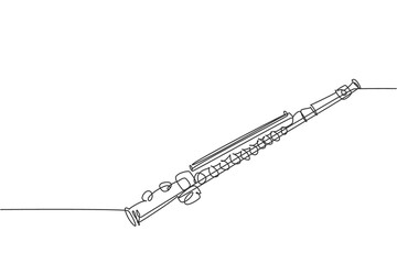 One continuous line drawing of classical flute. Wind music instruments concept. Modern single line draw design vector graphic illustration - obrazy, fototapety, plakaty