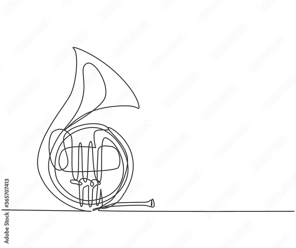 Aufkleber single continuous line drawing of pocket trumpet. dynamic wind music instruments concept one line dr