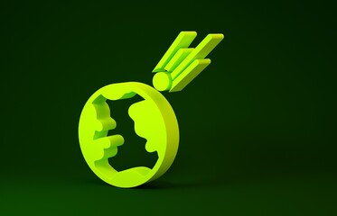 Yellow Comet falling down fast icon isolated on green background. Minimalism concept. 3d illustration 3D render. © vector_v
