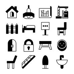 furniture, home appliance and construction icons line set	
