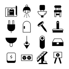 furniture, home appliance and construction icons line set	
