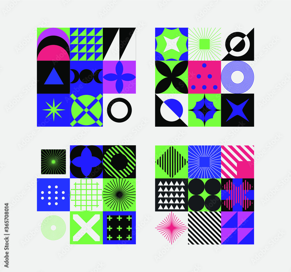 Poster modern geometric seamless pattern with bold simple shapes in bauhaus and neo-memphis retrofuturistic