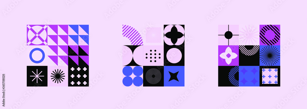 Poster modern geometric seamless pattern with bold simple shapes in bauhaus and neo-memphis retrofuturistic