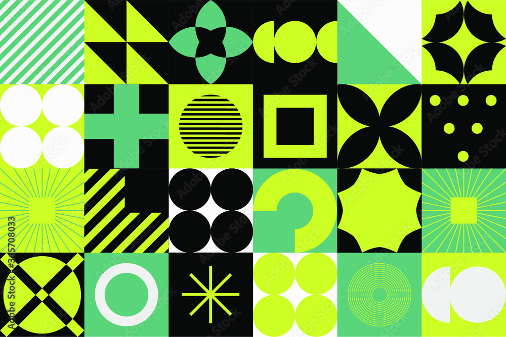 Poster modern geometric seamless pattern with bold simple shapes in bauhaus and neo-memphis retrofuturistic