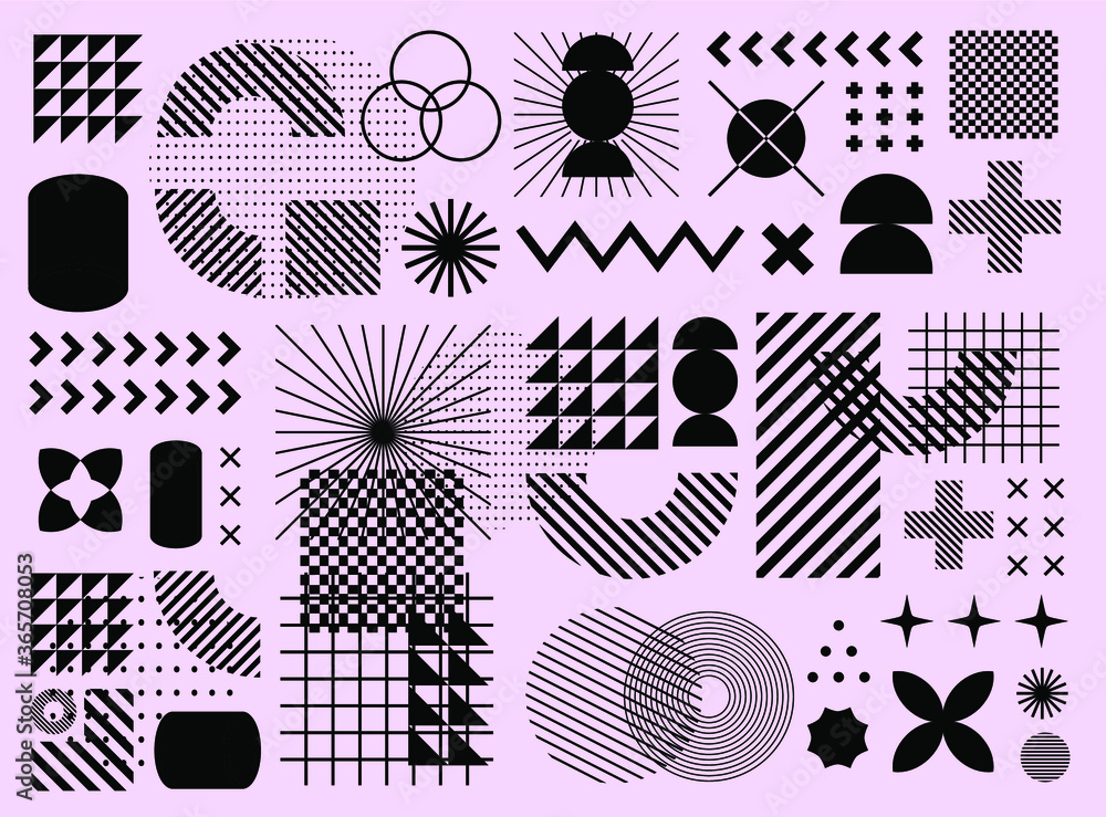 Poster Minimal artwork with different colorful shapes and figures. Neo-memphis mid century modern composition of simple bold forms.