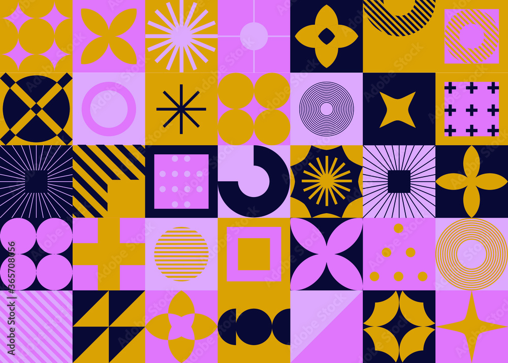Poster modern geometric seamless pattern with bold simple shapes in bauhaus and neo-memphis retrofuturistic
