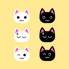 Cute cartoon head cat illustration vector black and white collection