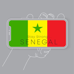 Hand holding smartphone with national flag and encouraging message : Vector Illustration