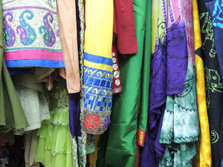 Indian outfits.dresses decorated with colorful stones.