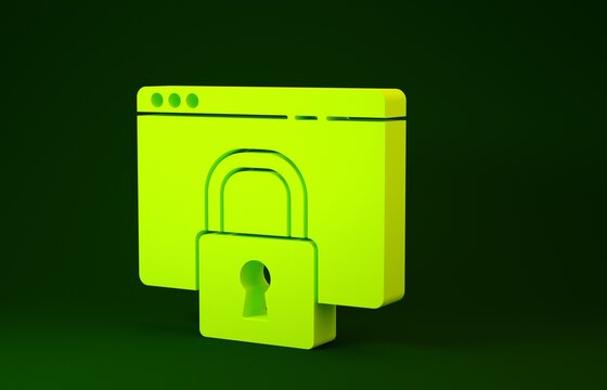 Yellow Secure your site with HTTPS, SSL icon isolated on green background. Internet communication protocol. Minimalism concept. 3d illustration 3D render.
