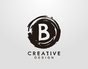 Letter B Logo With Circle Grunge Splatter Element. Retro logo design template. © bintank