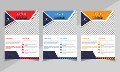 Flyer design, Annual Report, Magazine, Brochure, shape flyer. Layout template, red, blue, green color, Vector Illustration