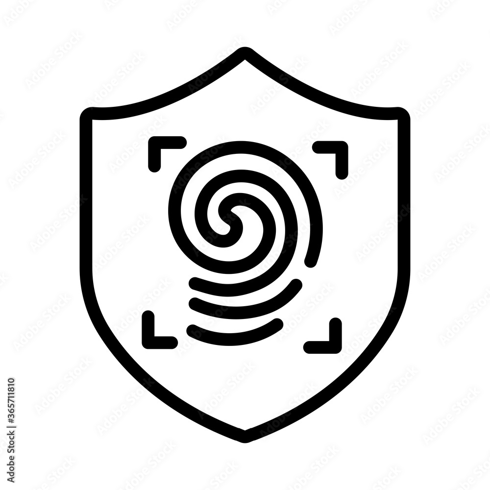 Poster shield secure with fingerprint line style icon
