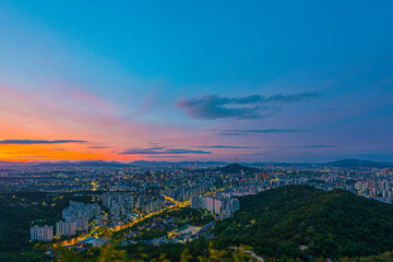 Fototapeta na wymiar morning korea cityscapse Scenic Area in Seoul, the capital from Ansan Bongsudae mountain best landmark of Seoul , South Korea
