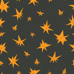 Fototapeta na wymiar Endless star pattern on dark background. Vector seamless illustration with nighttime sky