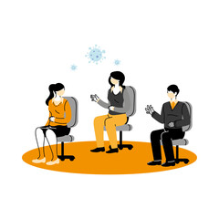 Business people wearing surgical masks and standing together