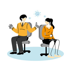 Business man and woman wearing medical face mask in the office