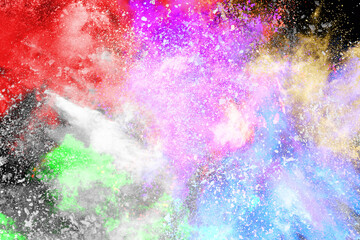 abstract colored dust explosion on a black background.abstract powder splatted background,Freeze motion of color powder exploding/throwing color powder, multicolored glitter texture.