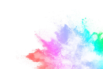 abstract powder splatted background. Colorful powder explosion on white background. Colored cloud. Colorful dust explode. Paint Holi.