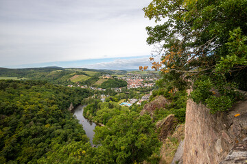 Scenic view from Rheingrafenstein at landscape with river nahe