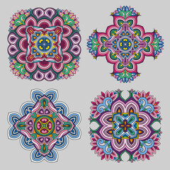 Vector decorative ornamental abstract floral set