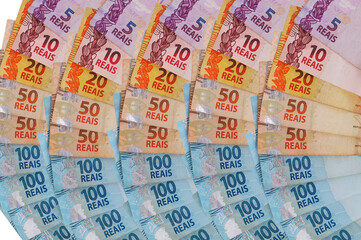 Brazilian Real banknotes background. Brazilian money. Economy concept. 