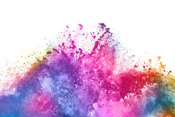 abstract powder splatted background. Colorful powder explosion on white background. Colored cloud. Colorful dust explode. Paint Holi.