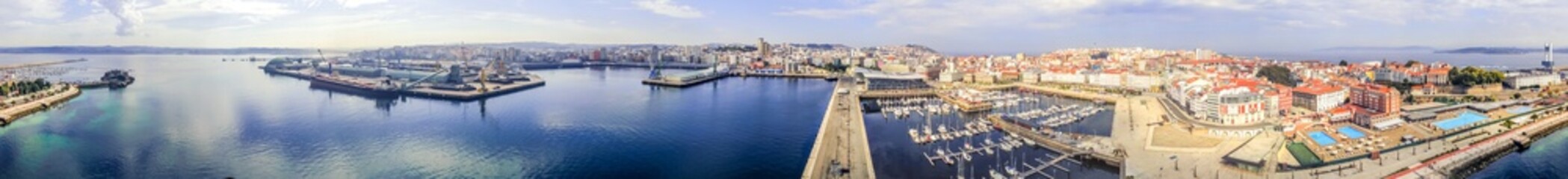 Fototapeta na wymiar La Coruna. Aerial view in harbor Area . Galicia,Spain. Drone Photo