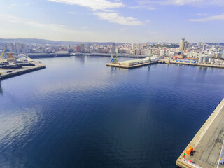 Fototapeta na wymiar La Coruna. Aerial view in harbor Area . Galicia,Spain. Drone Photo