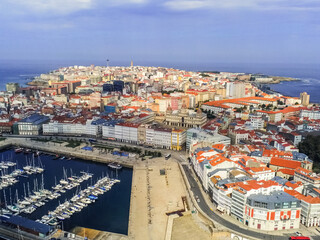 La Coruna. Aerial view in harbor Area . Galicia,Spain. Drone Photo