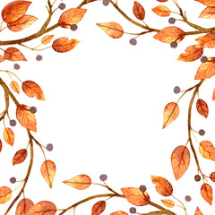 Watercolor autumn leaf frame. Vector illustration leaves.