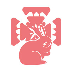 mid autumn festival card with rabbit and flower line style icon