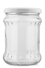 Glass jar isolated on white background .