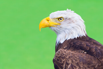 Portrait white-tailed Eagle isolated on green background