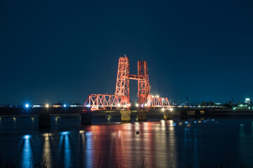 Fototapeta na wymiar Chikugo River Lift Bridge Night view in Saga Prefecture ,Japan