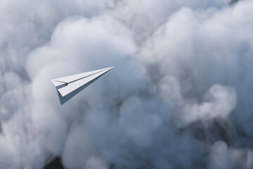 Paper plane fly over the cloud, 3d rendering