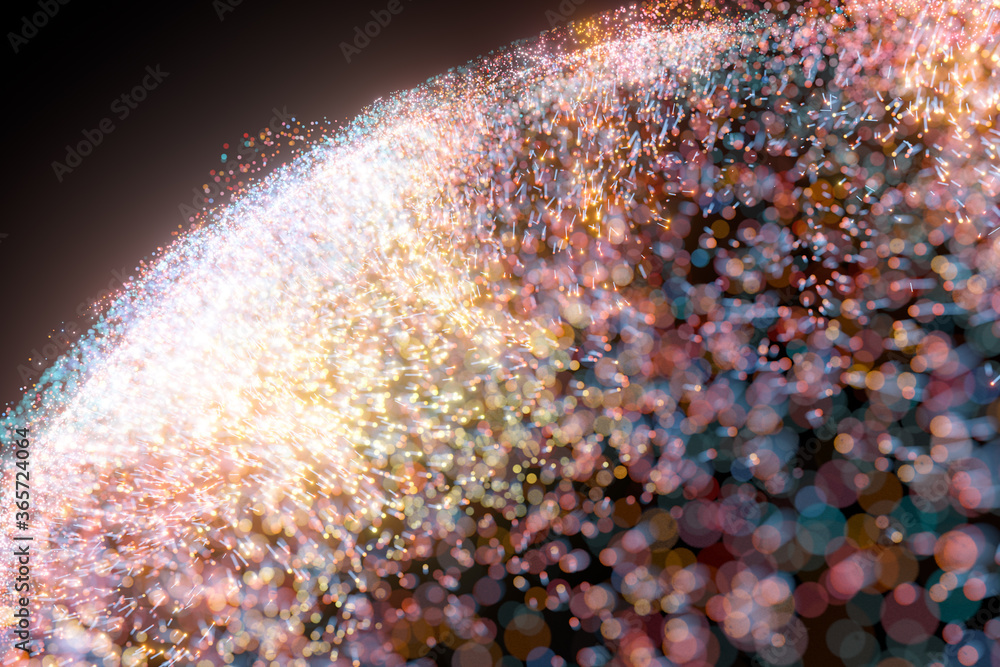 Poster glowing shiny sparkles with black background, 3d rendering.