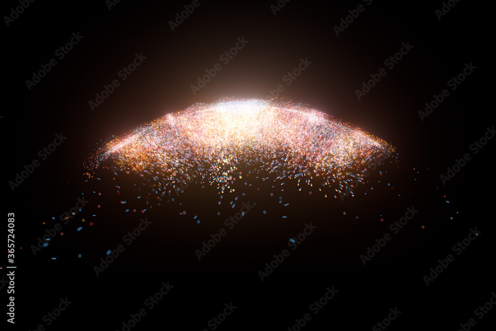 Poster glowing shiny sparkles with black background, 3d rendering.