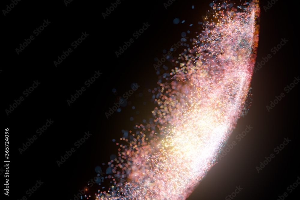 Poster glowing shiny sparkles with black background, 3d rendering.