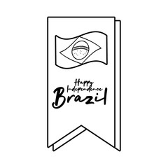 happy independence day brazil card with flag in ribbon line style