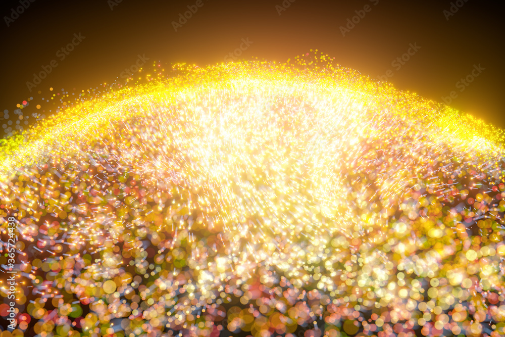 Poster glowing shiny sparkles with black background, 3d rendering.