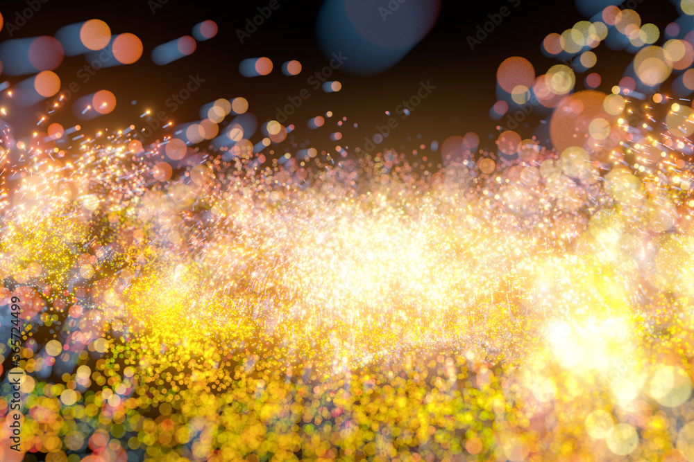Poster glowing shiny sparkles with black background, 3d rendering.
