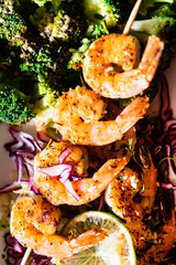 grilled shrimps with vegetables and sauce
