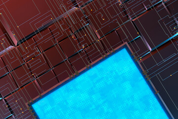 Obraz premium Circuit with glowing lines with dark background, 3d rendering.