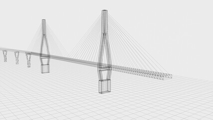 Sketch lines of suspension bridge, 3d rendering.