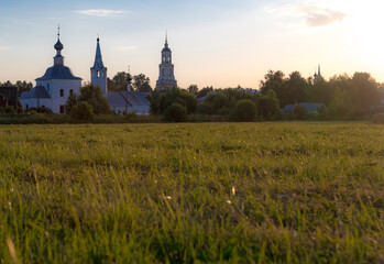 The architecture of the city of Suzdal in summer in sunny weather. Russian village.
