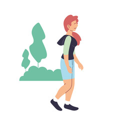 Woman with sportswear walking at park vector design