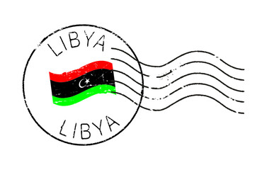 Postal grunge stamps 'Libya'. English inscription. Waving flag in the middle.
