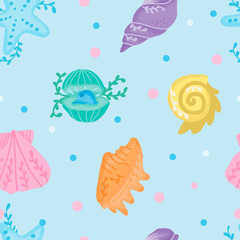 colorfull sea shell seamless pattern design. Great feminine fabric, scrapbooking, wallpaper, giftwrap. Suraface pattern design
