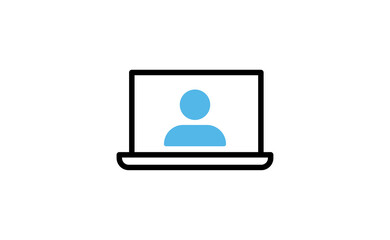 Video conference icon. People on computer screen. Home office in quarantine times. Internet virtual teaching media. Digital communication